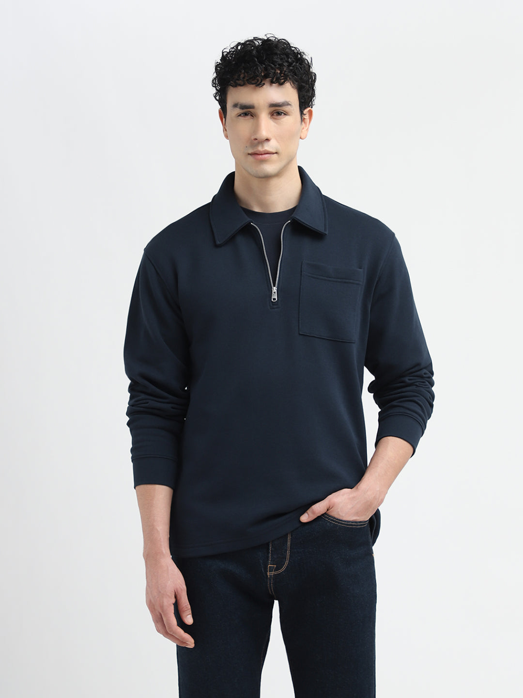 Navy Blue Half Zip Sweatshirt
