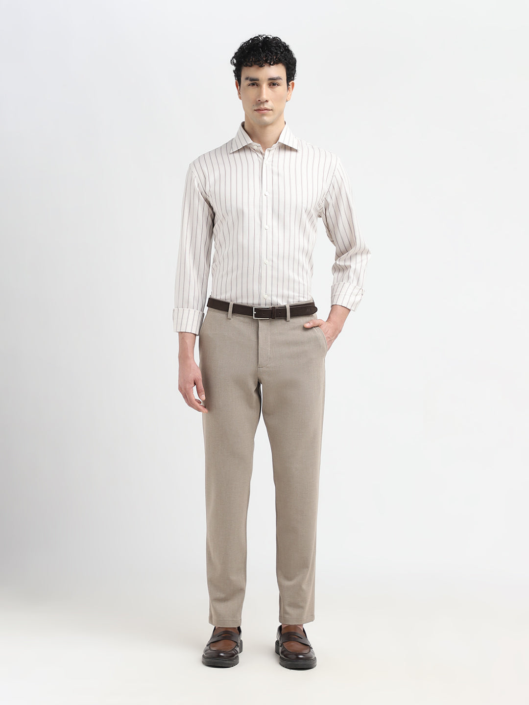 Beige Striped Formal Shirt
