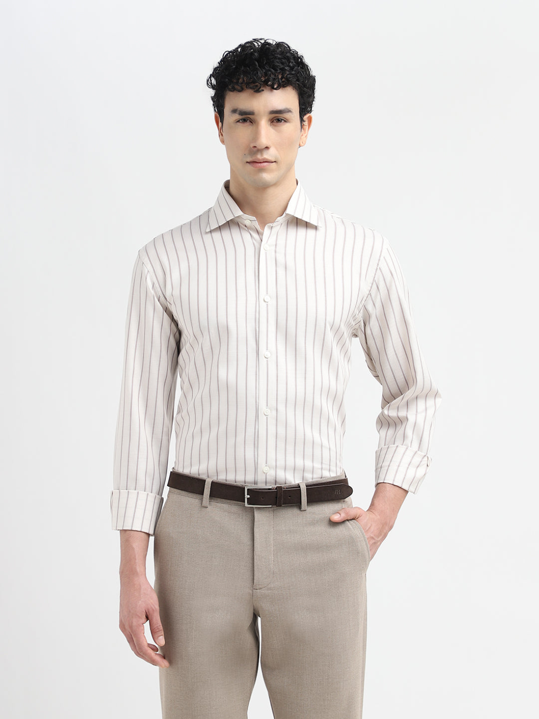 Beige Striped Formal Shirt