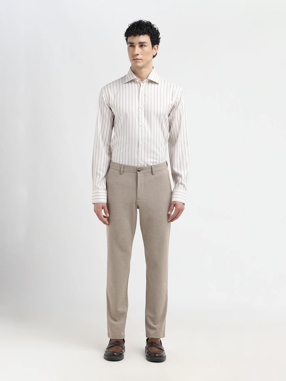 Beige Striped Formal Shirt