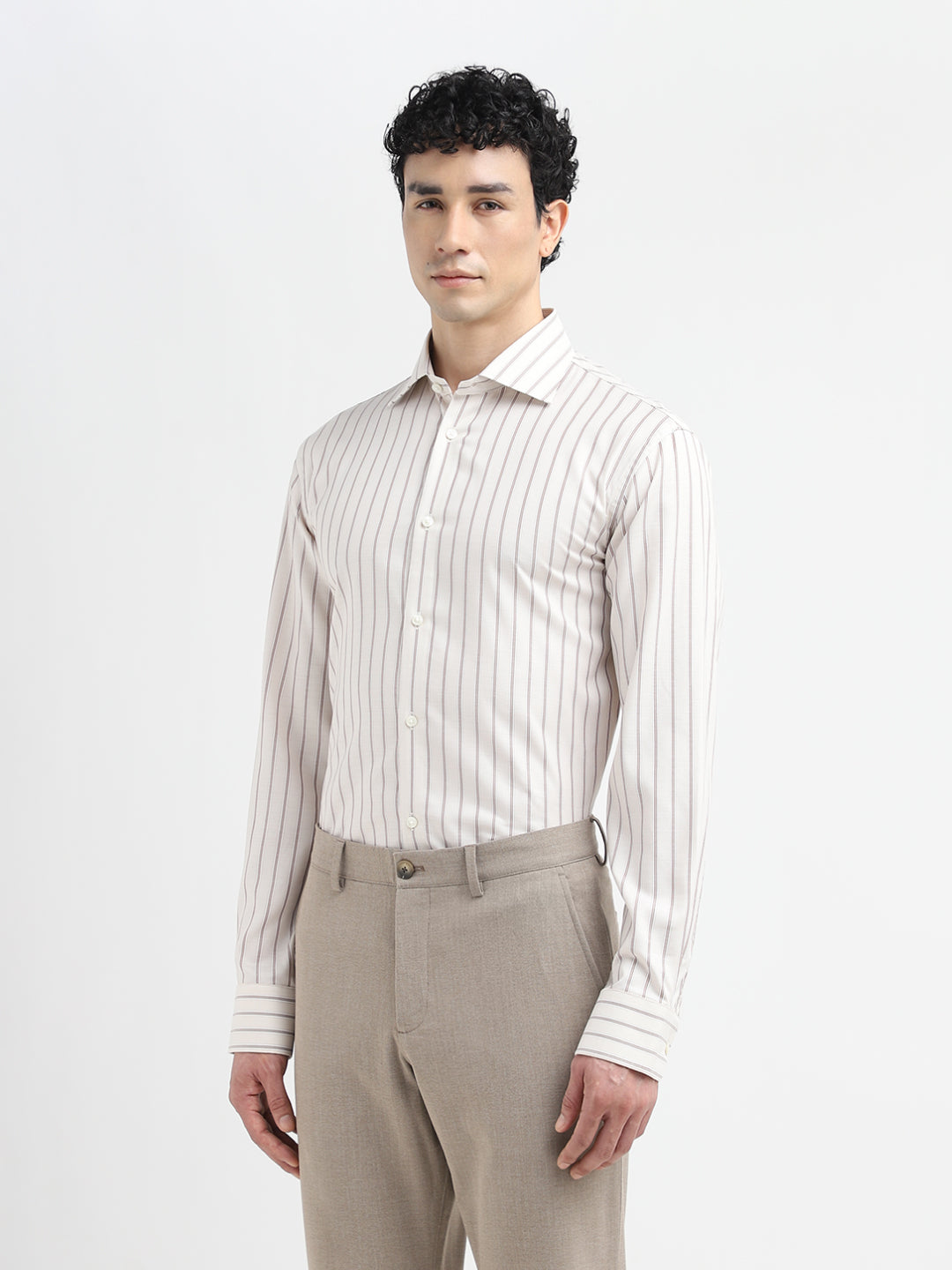 Beige Striped Formal Shirt