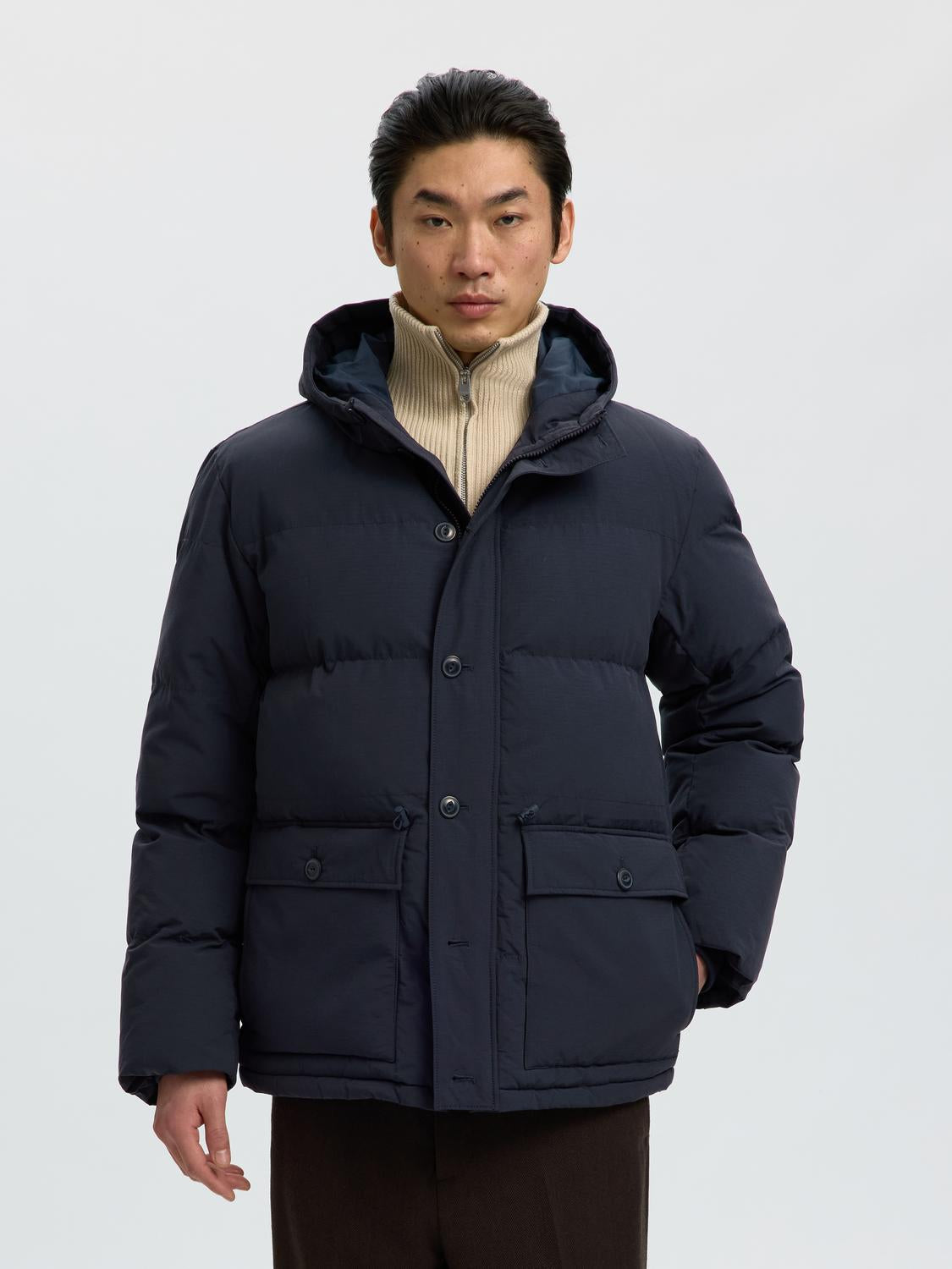 Navy Hooded Puffer Jacket