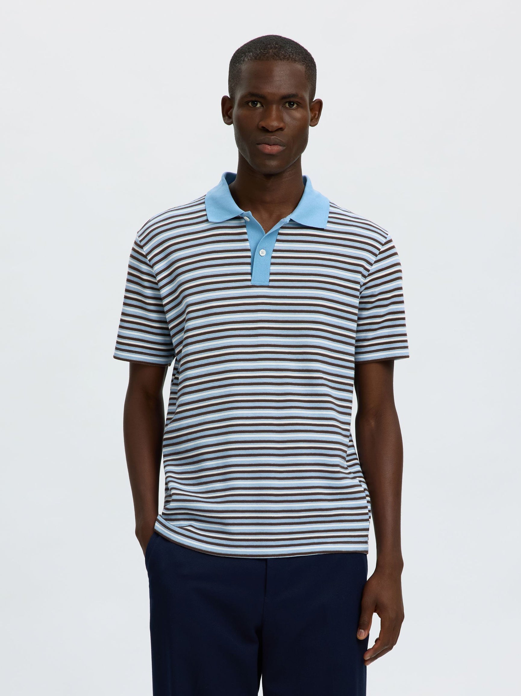 Blue Striped Knitted Polo