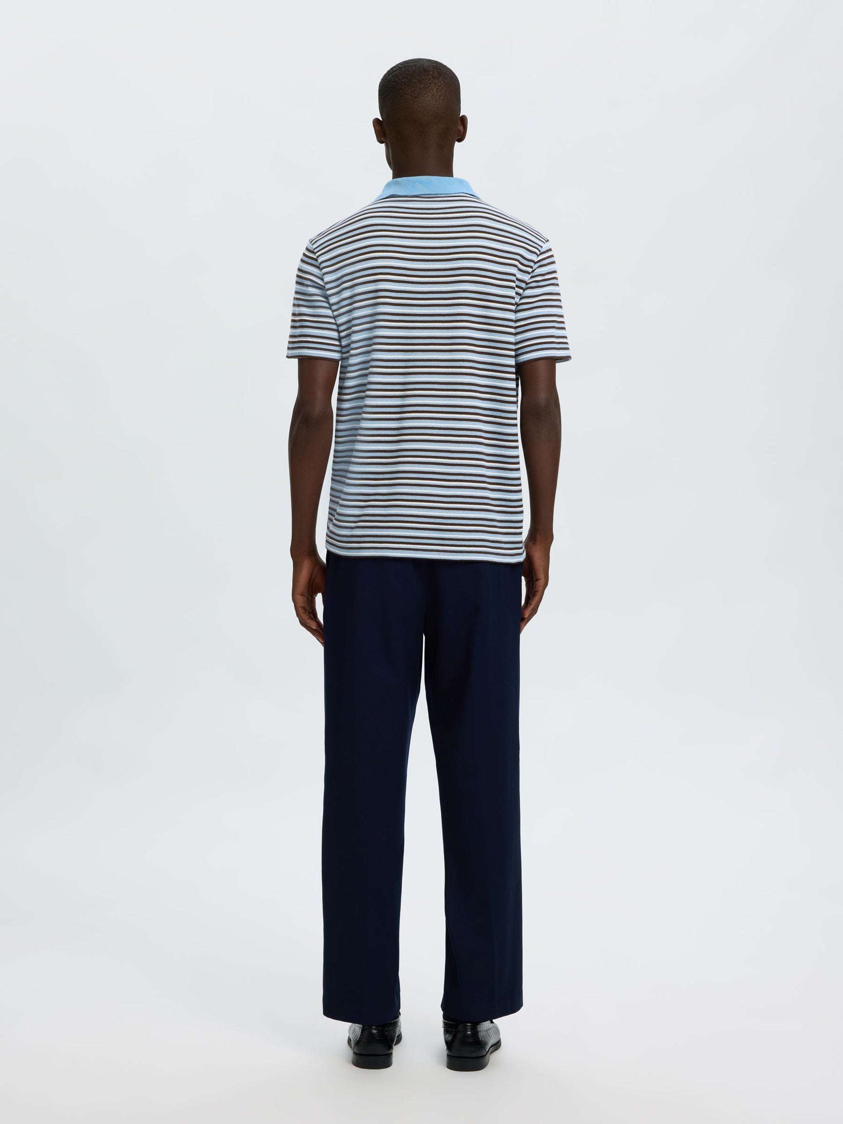 Blue Striped Knitted Polo