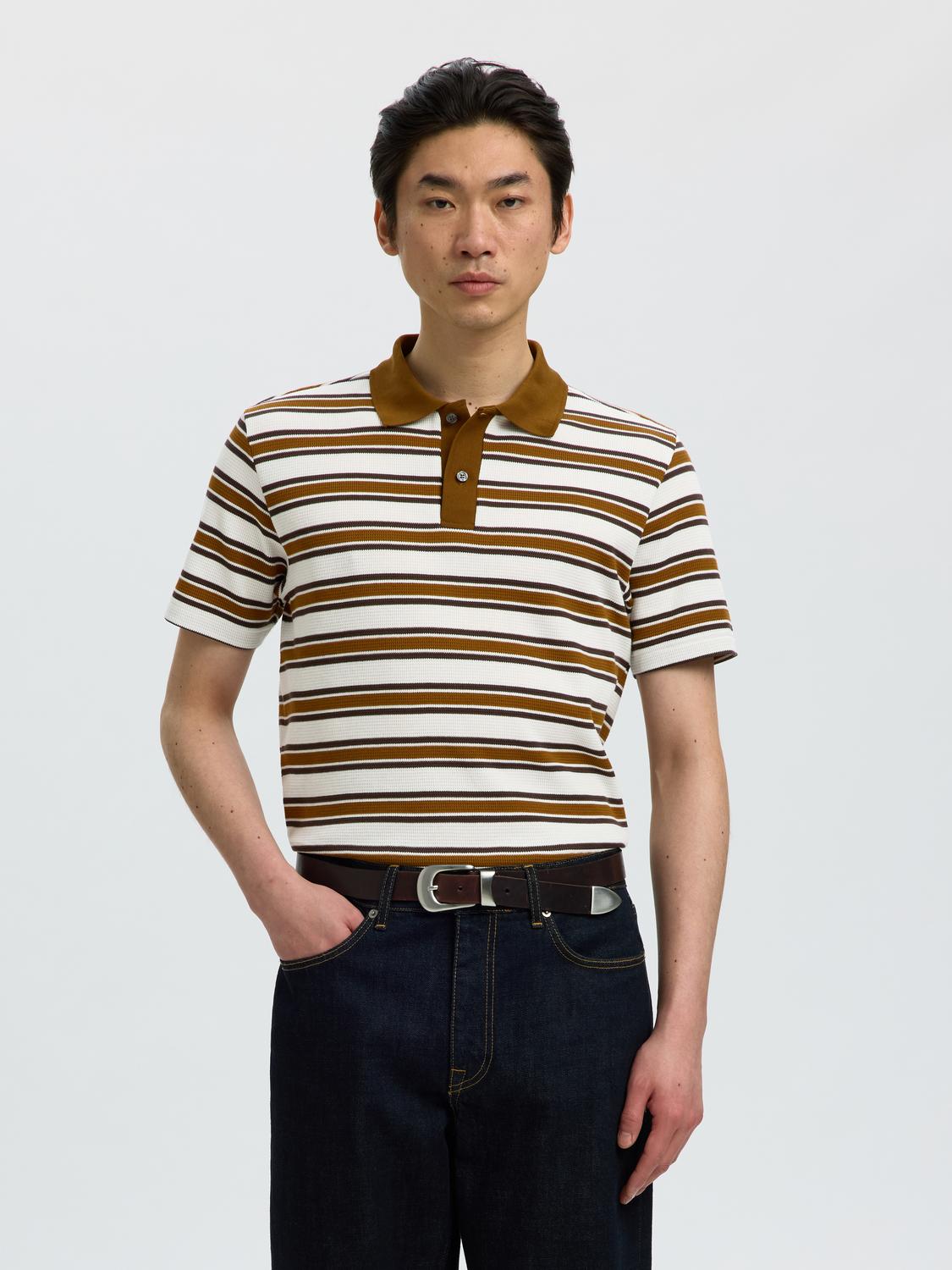 White Striped Knitted Polo