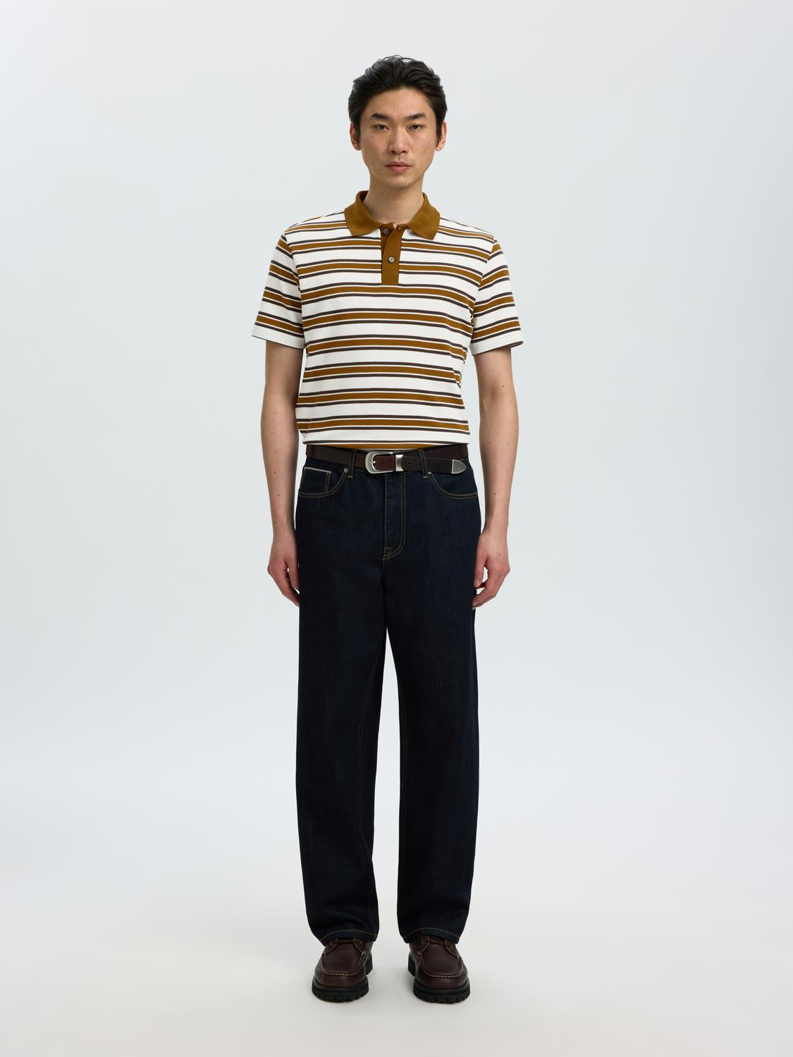 White Striped Knitted Polo