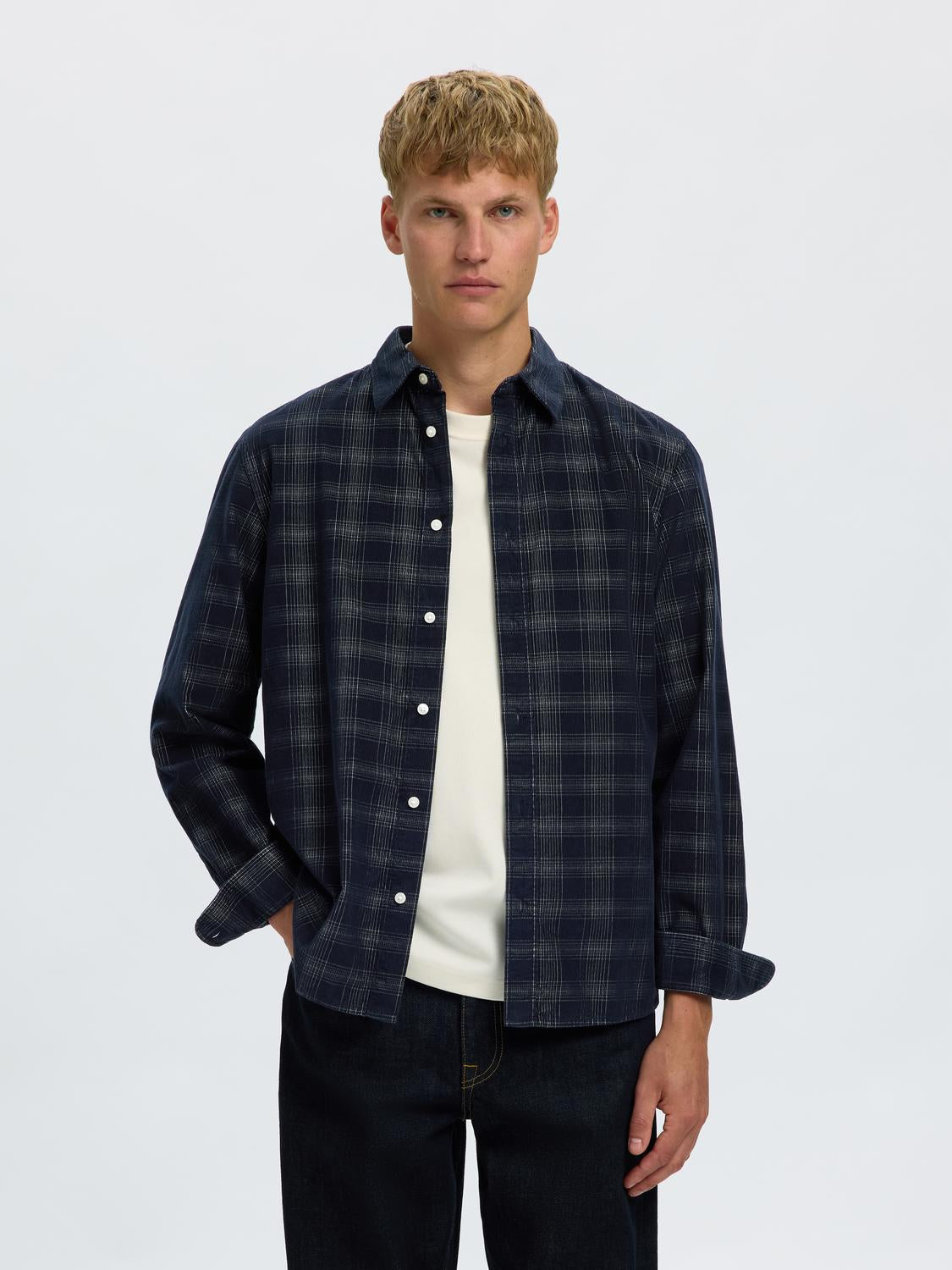 Dark Blue Corduroy Check Shirt