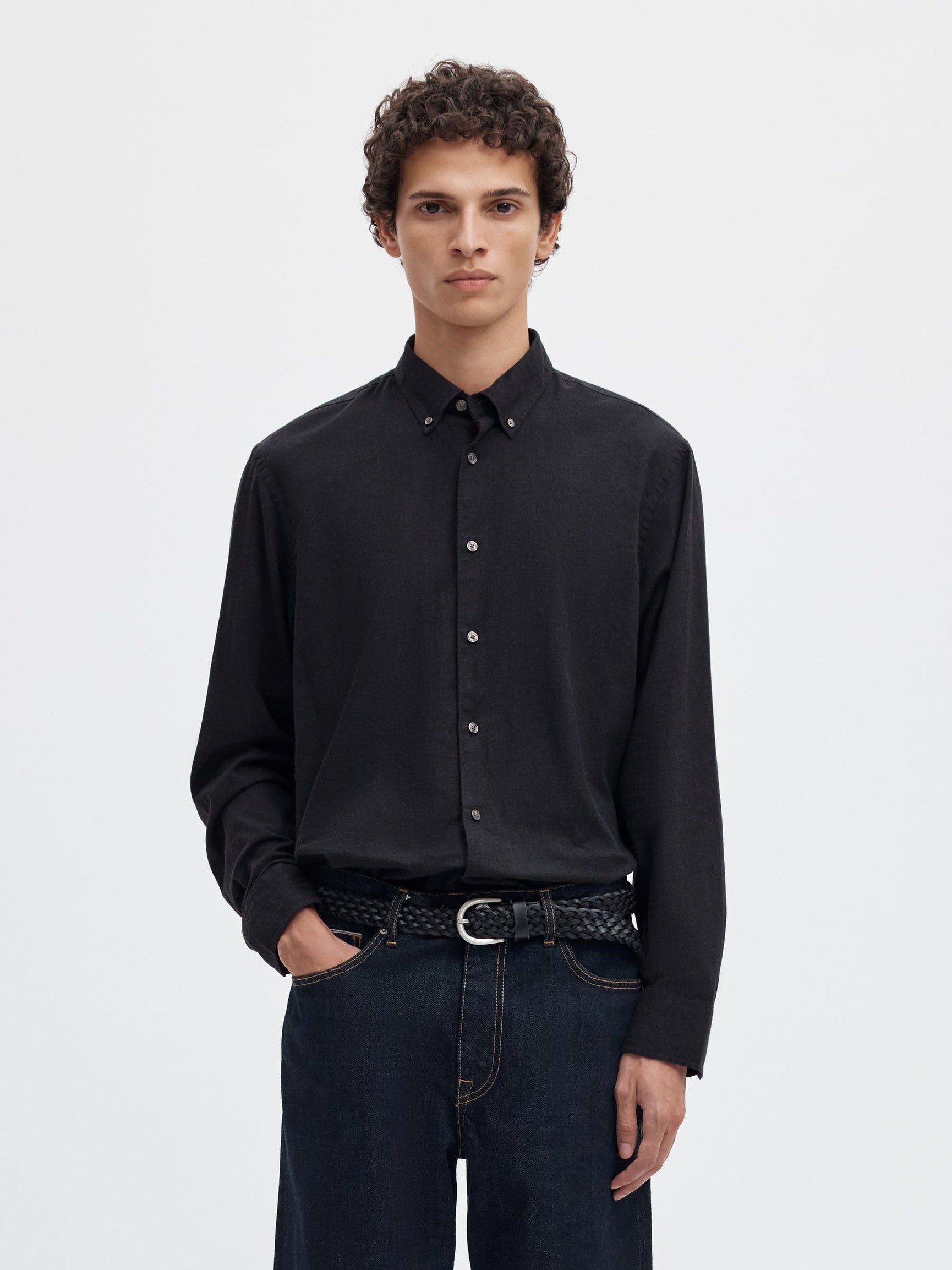 Black Button Down Regular Fit Shirt