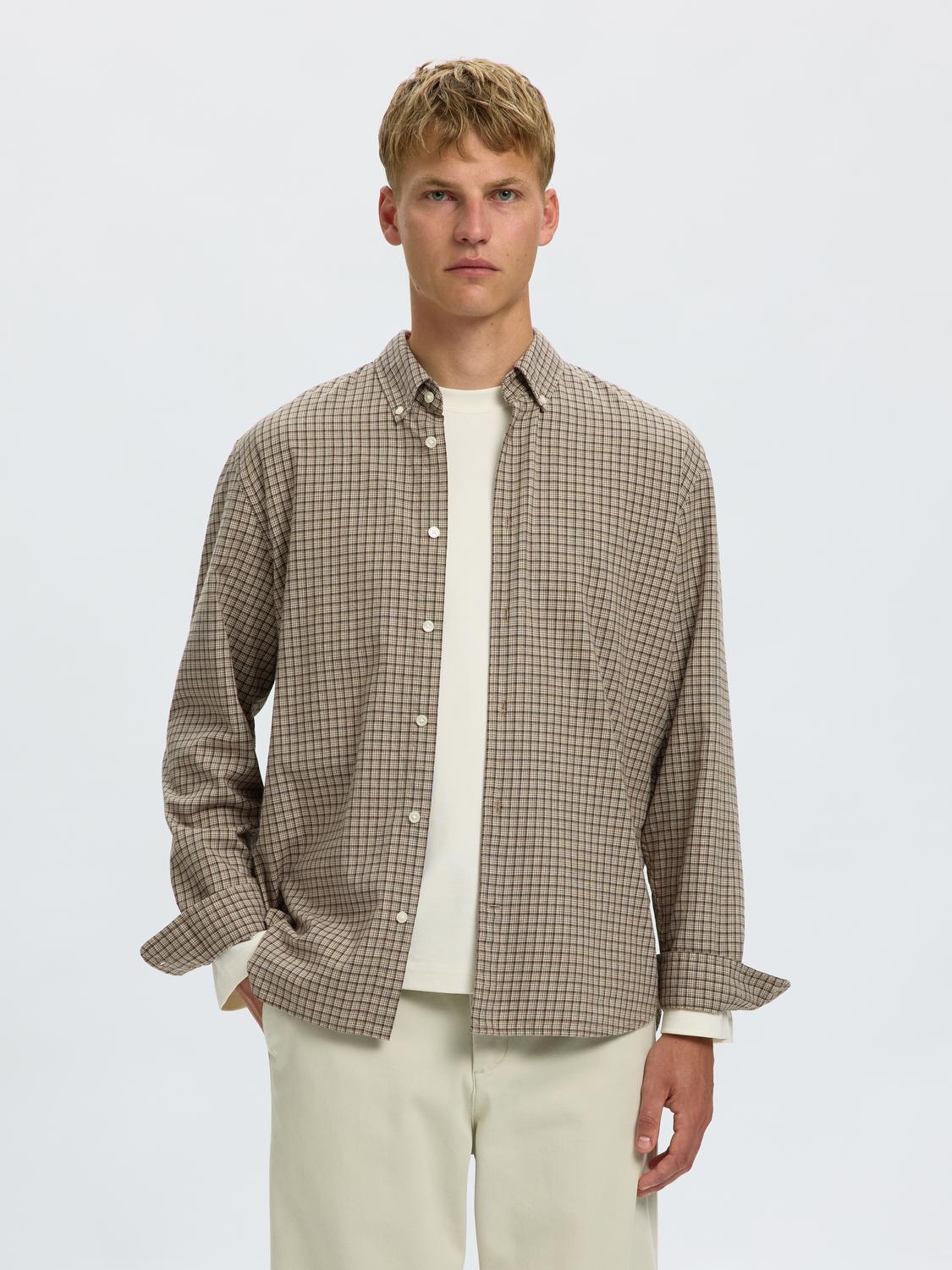 Brown Check Button Down Regular Fit Shirt