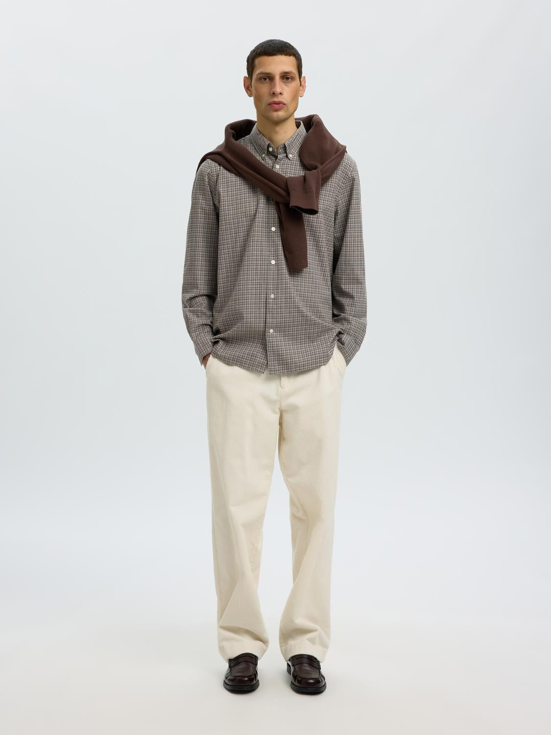 Grey Check Button Down Regular Fit Shirt