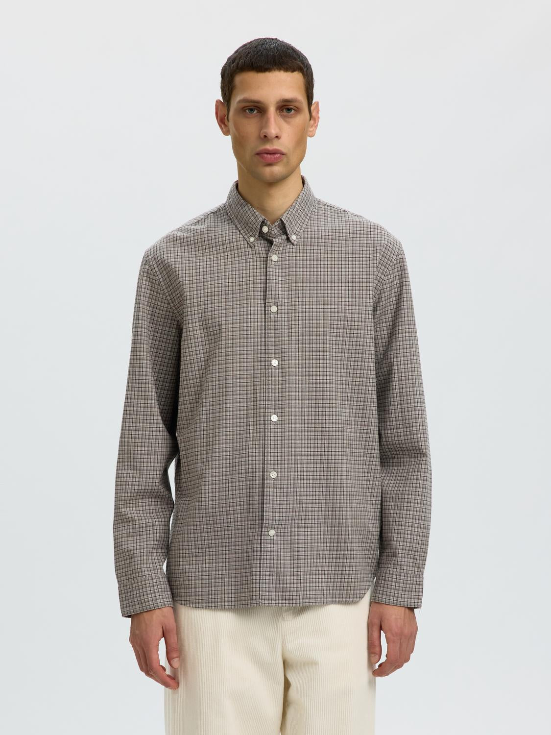 Grey Check Button Down Regular Fit Shirt