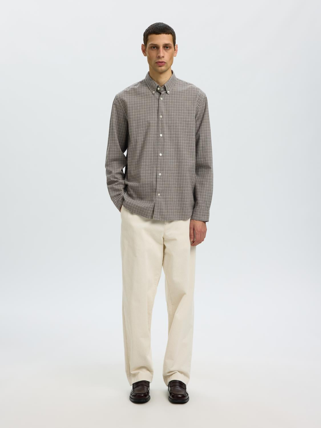 Grey Check Button Down Regular Fit Shirt