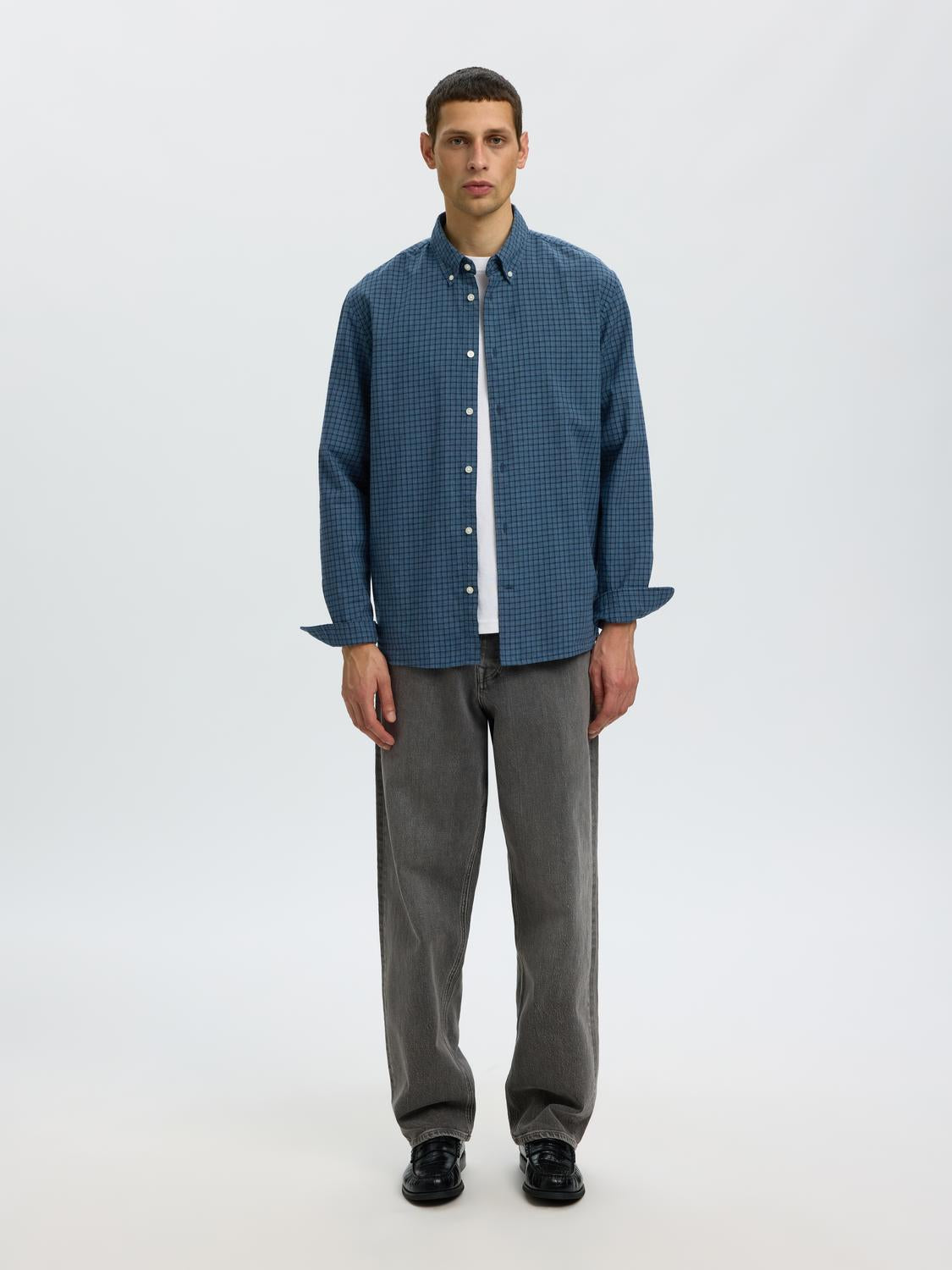 Blue Check Button Down Regular Fit Shirt