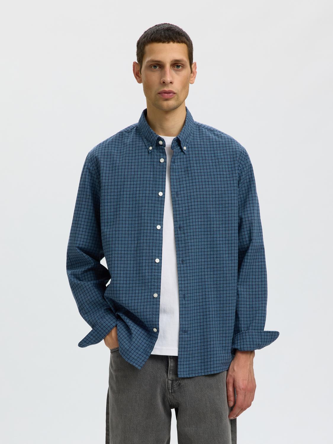 Blue Check Button Down Regular Fit Shirt
