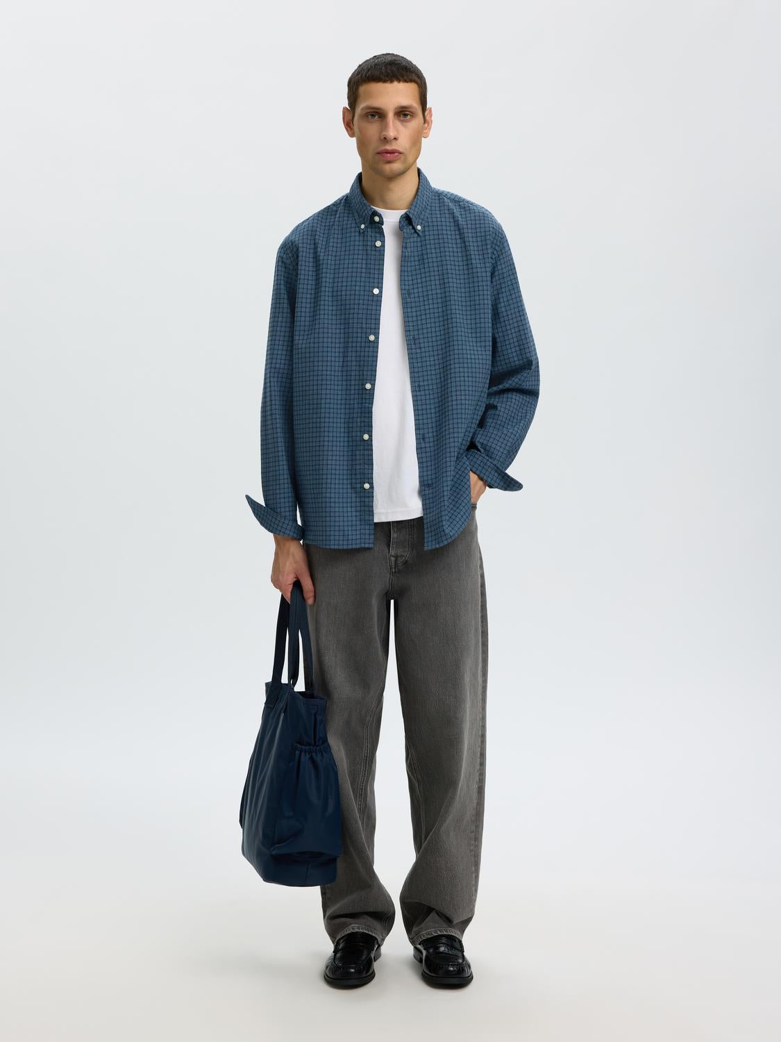 Blue Check Button Down Regular Fit Shirt