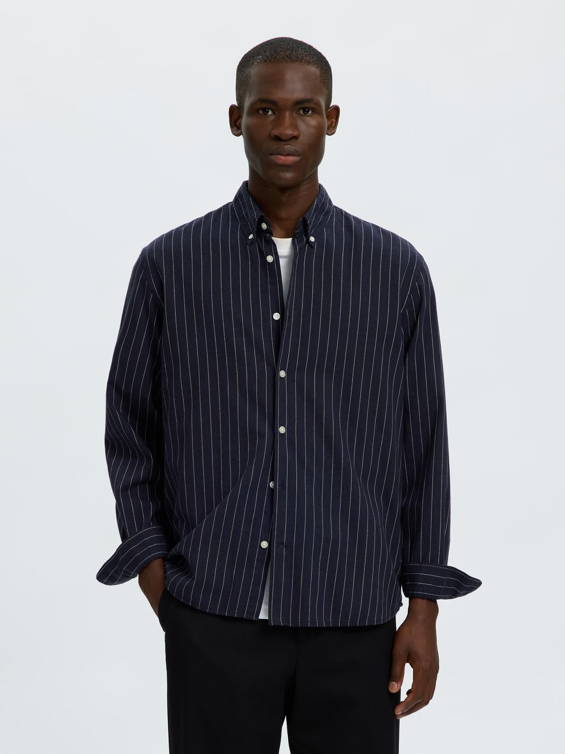 Blue Striped Button Down Regular Fit Shirt