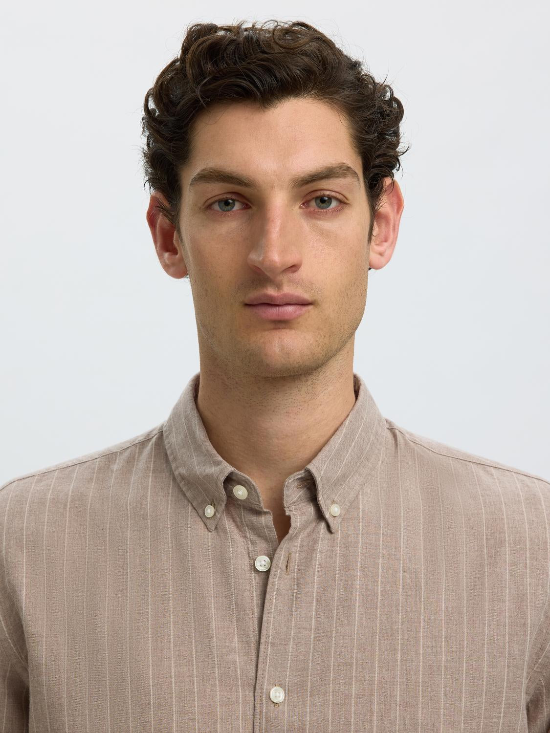 Brown Striped Button Down Regular Fit Shirt