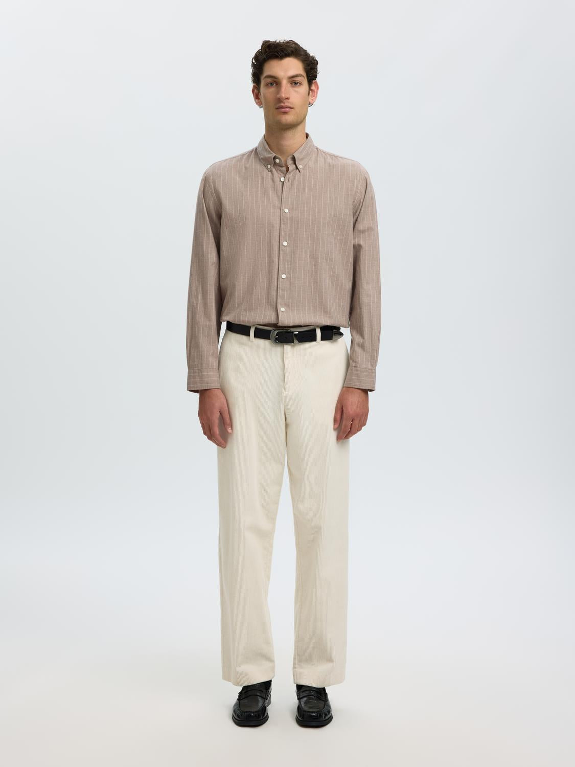 Brown Striped Button Down Regular Fit Shirt