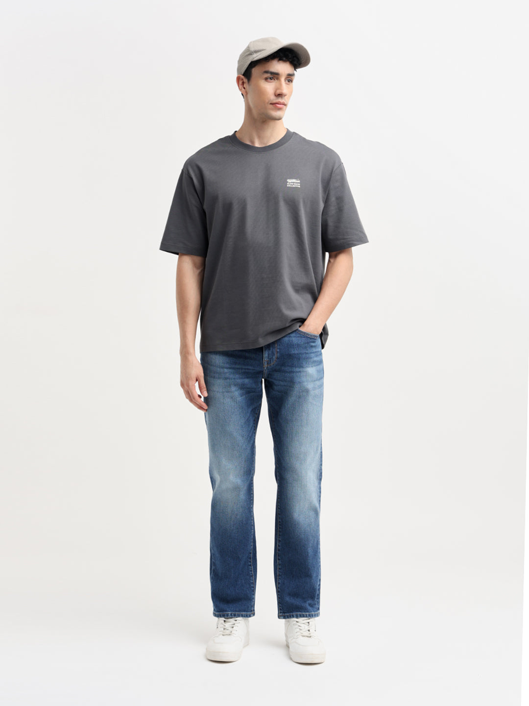 Blue Washed Straight Fit Jeans