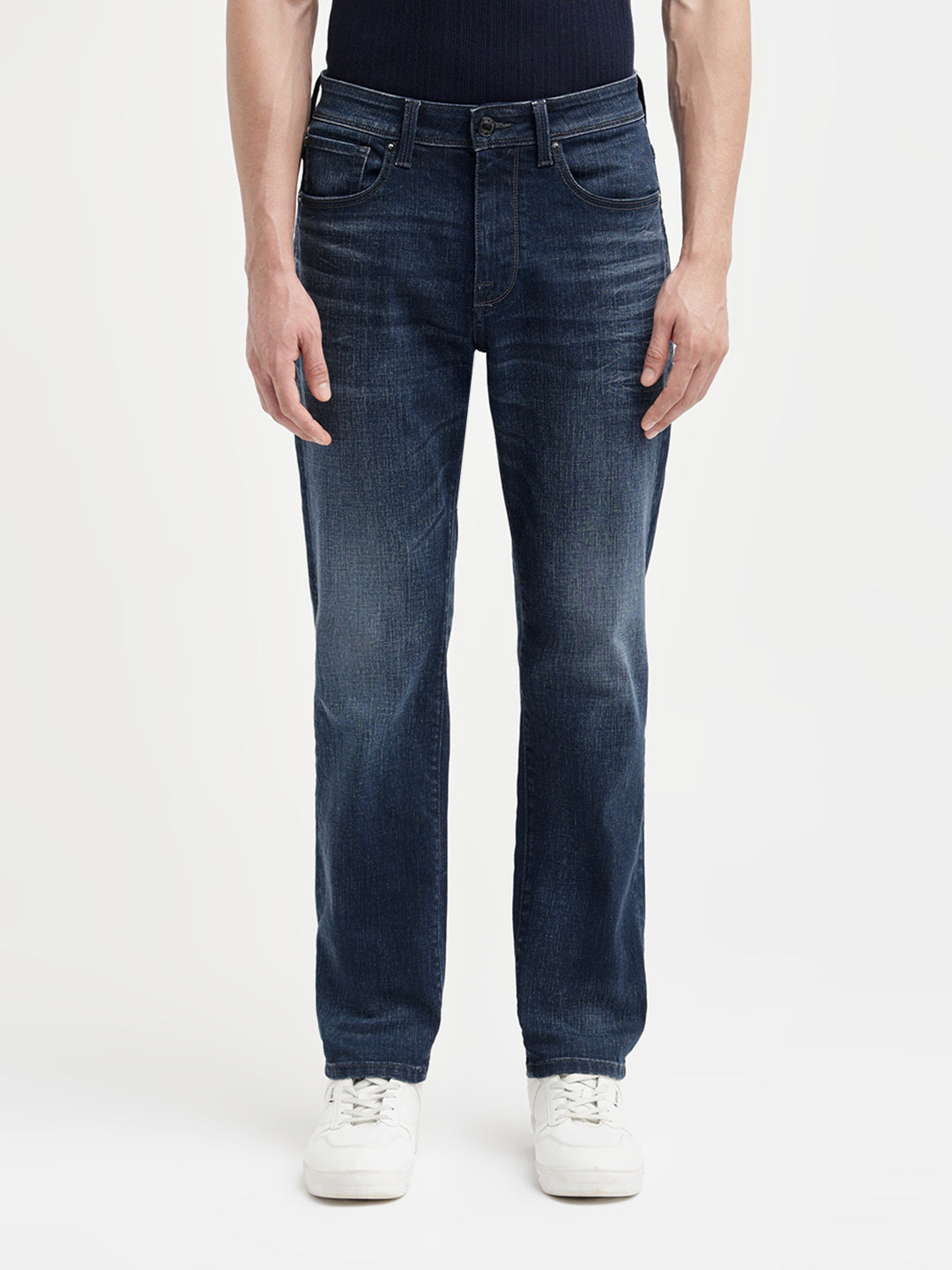 Dark Blue Washed Straight Fit Jeans