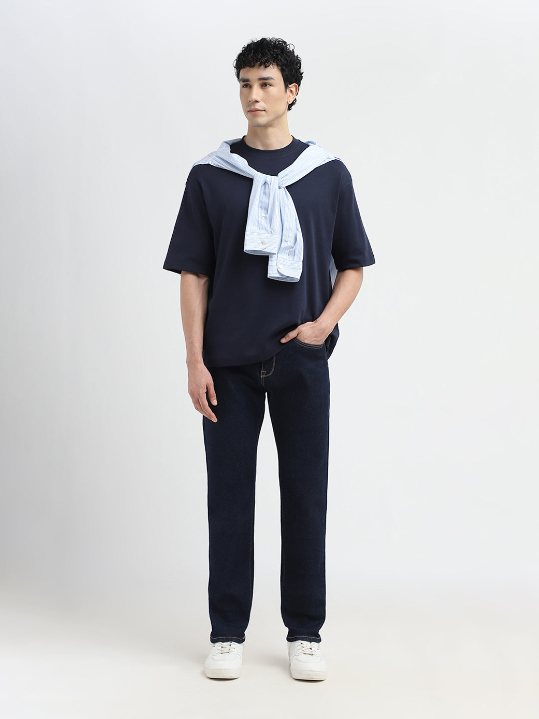 Blue Mid Rise Straight Fit Jeans