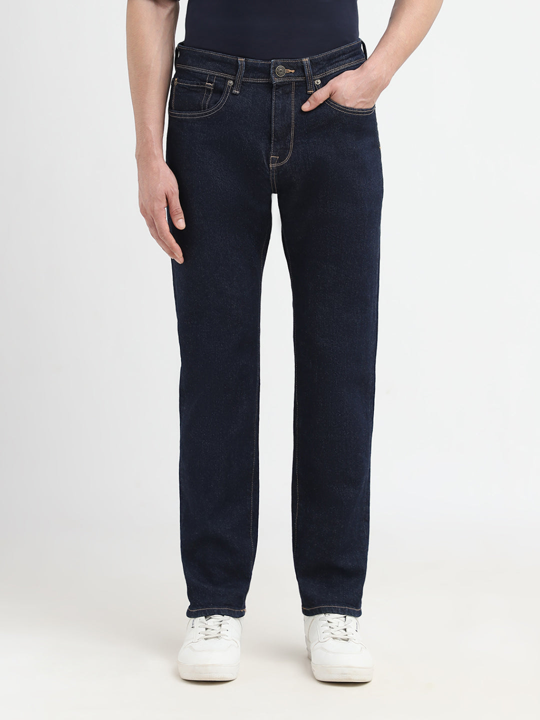 Blue Mid Rise Straight Fit Jeans