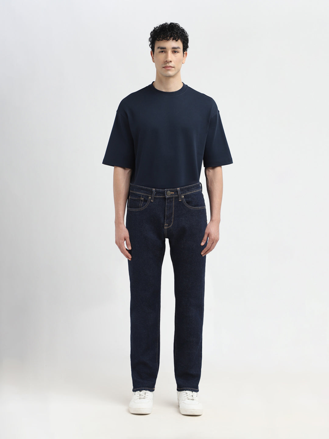 Blue Mid Rise Straight Fit Jeans