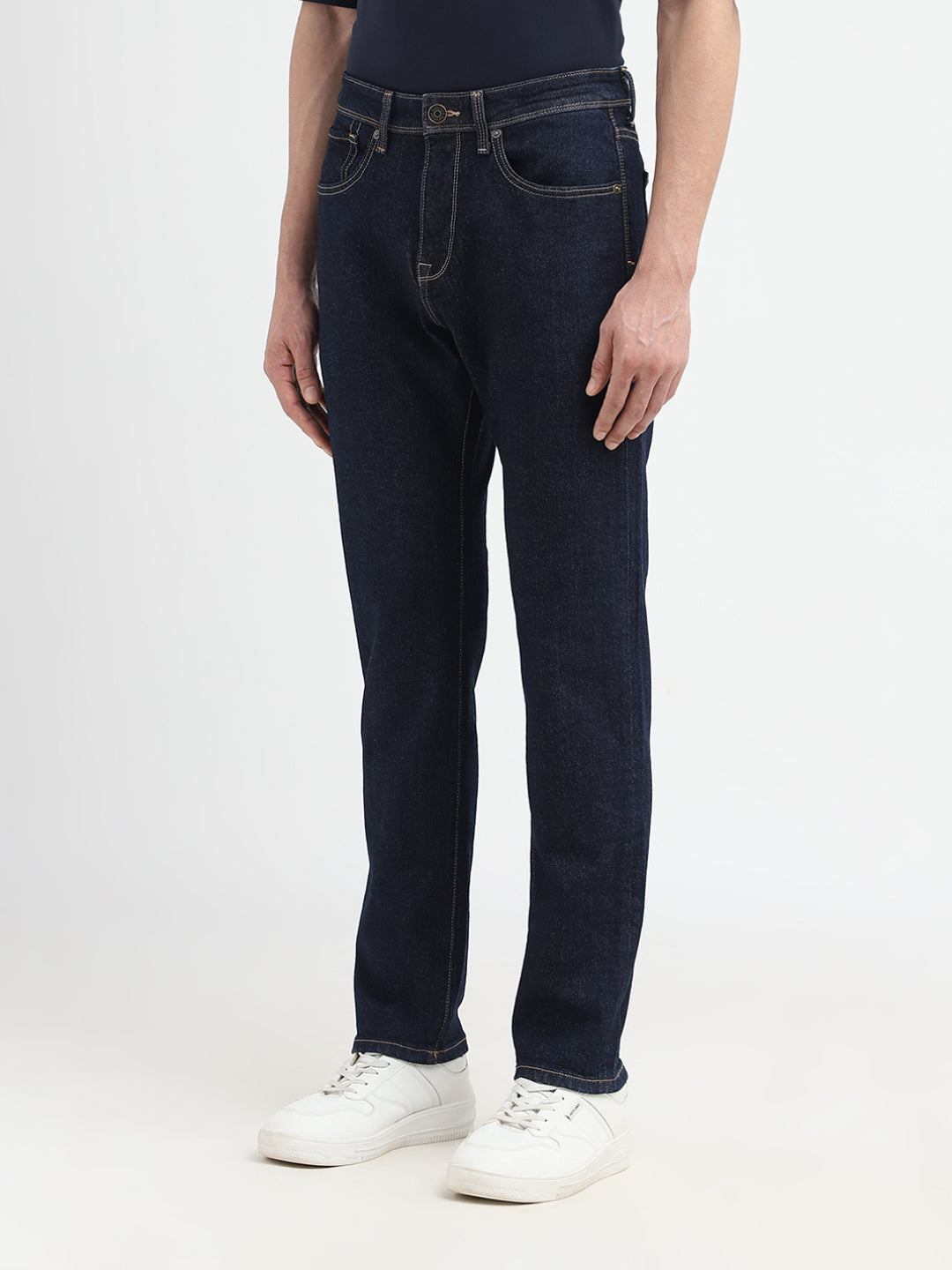 Blue Mid Rise Straight Fit Jeans
