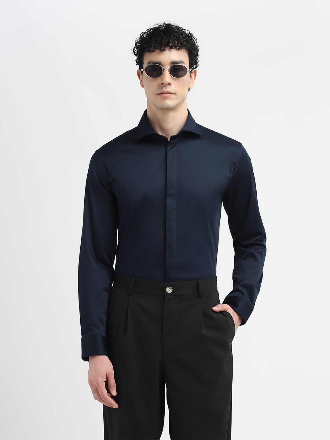 Dark Blue Satin Shirt