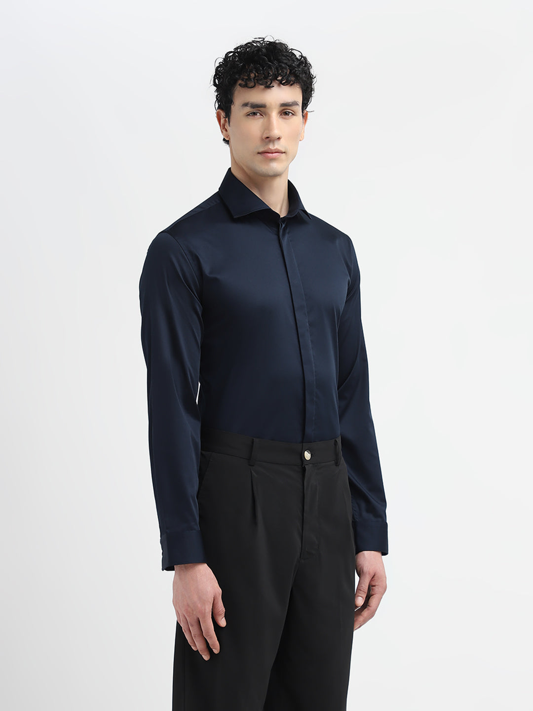 Dark Blue Satin Shirt