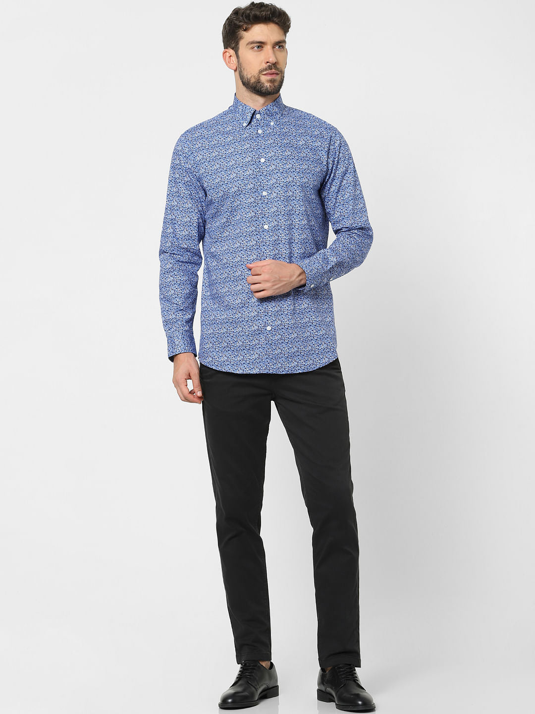 Blue Printed Organic Cotton Full Sleeves Shirt