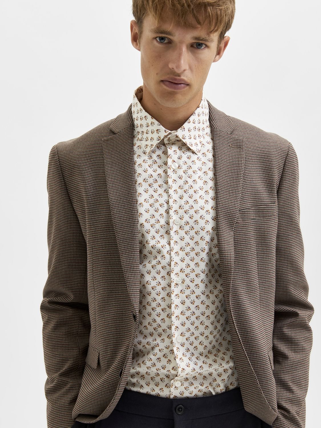 White Floral Printed Organic Cotton Full Sleeves Shirt