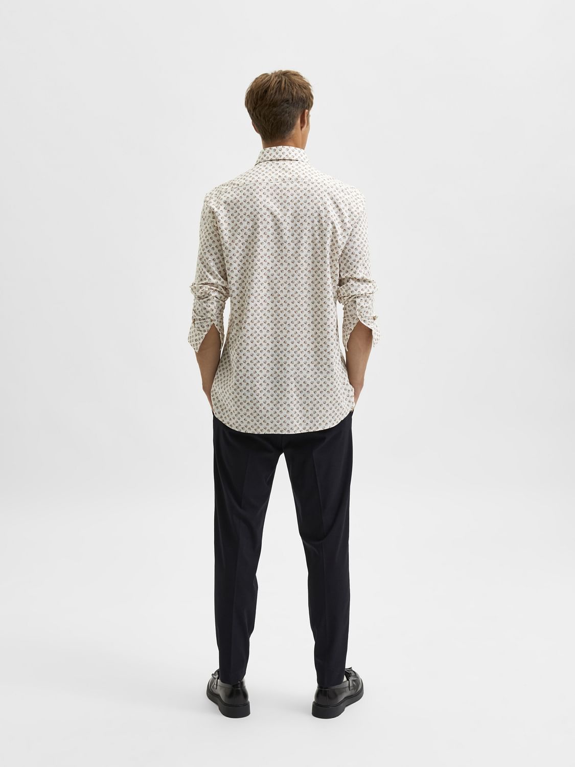 White Floral Printed Organic Cotton Full Sleeves Shirt