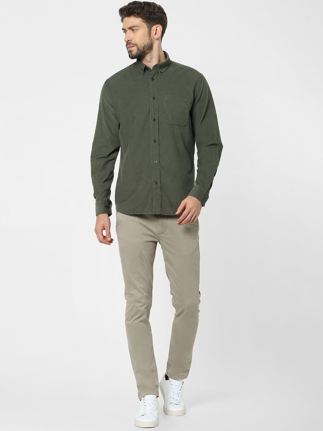 Green Corduroy Full Sleeves Shirt