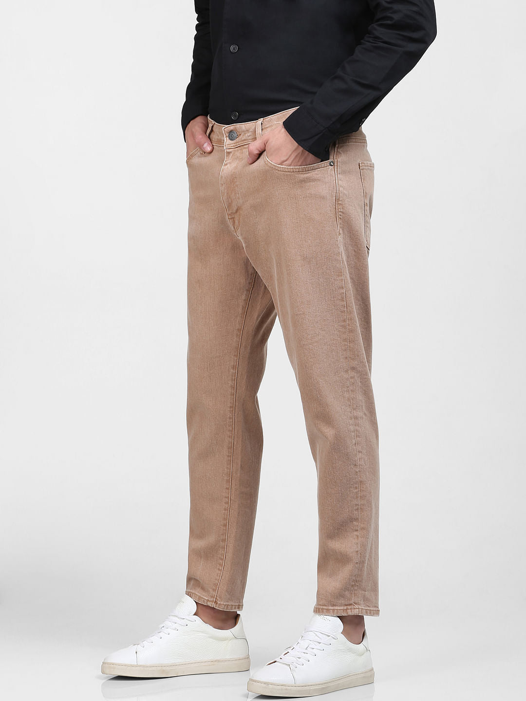 Beige Mid Rise Organic Cotton Relaxed Jeans