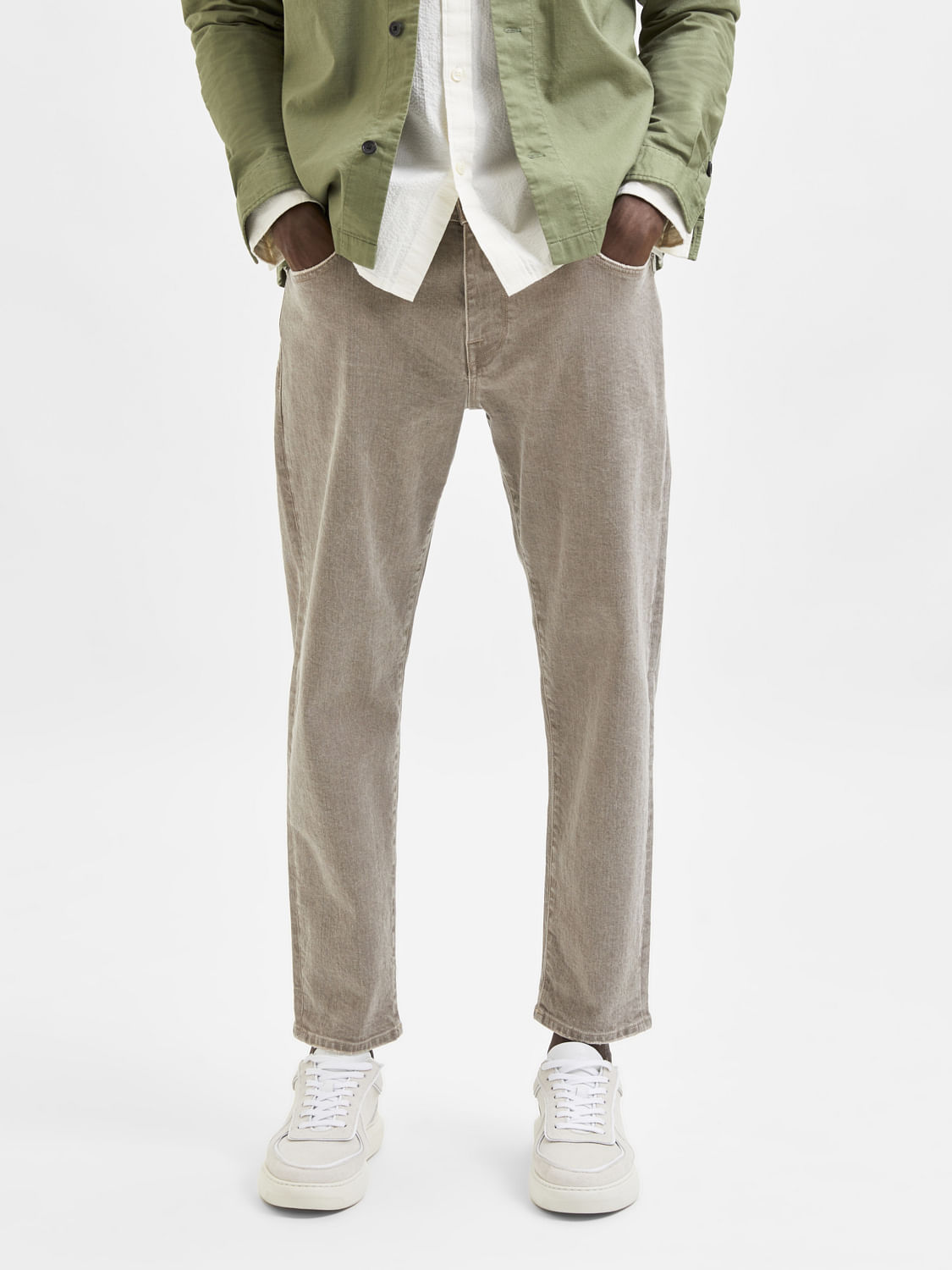 Beige Mid Rise Relaxed Fit Cropped Jeans 29/30