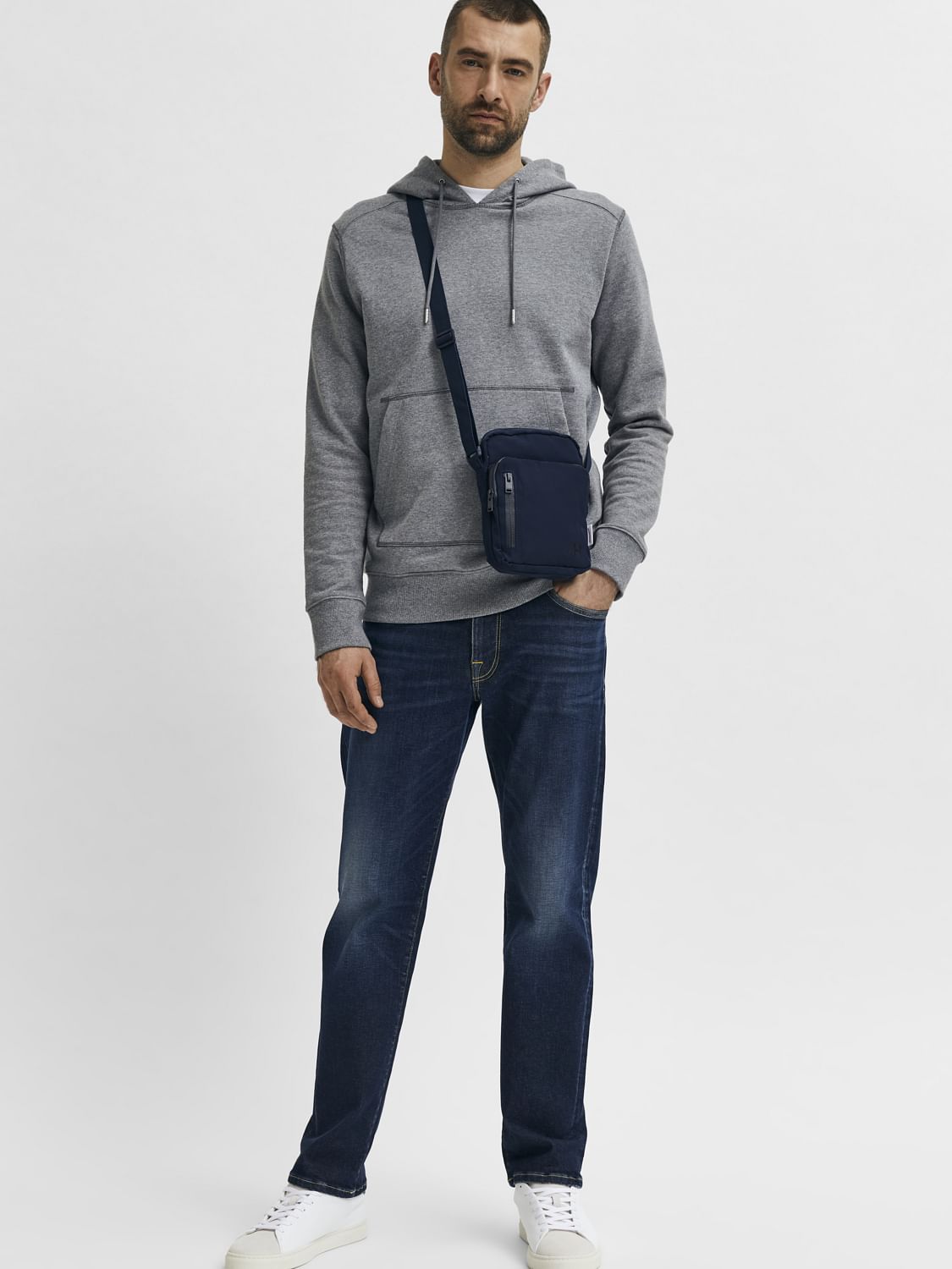 Dark Blue Mid Rise Organic Cotton Straight Fit Jeans