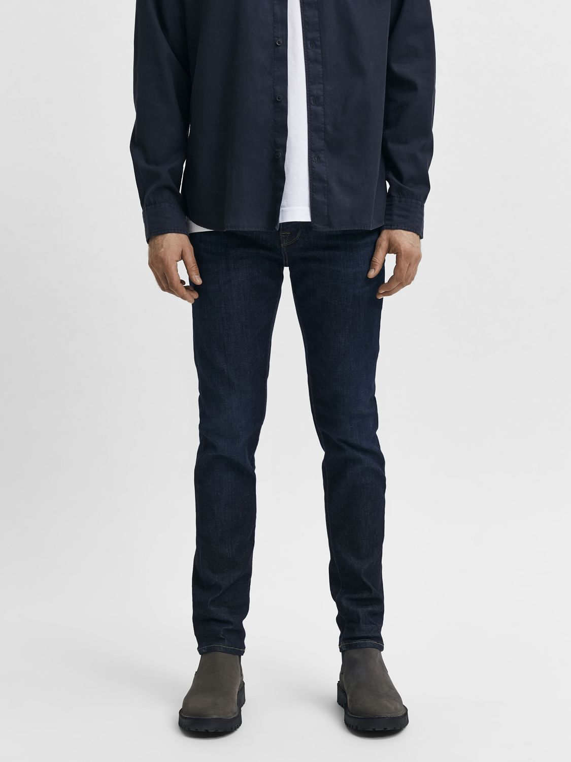 Dark Blue Mid Rise Organic Cotton Slim Fit Jeans
