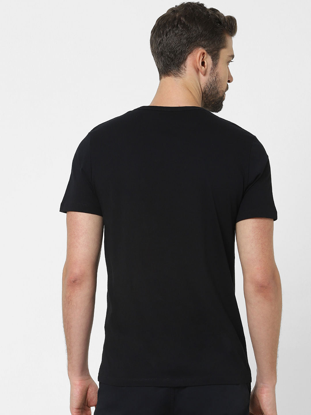 Black Text Print Crew Neck T-Shirt