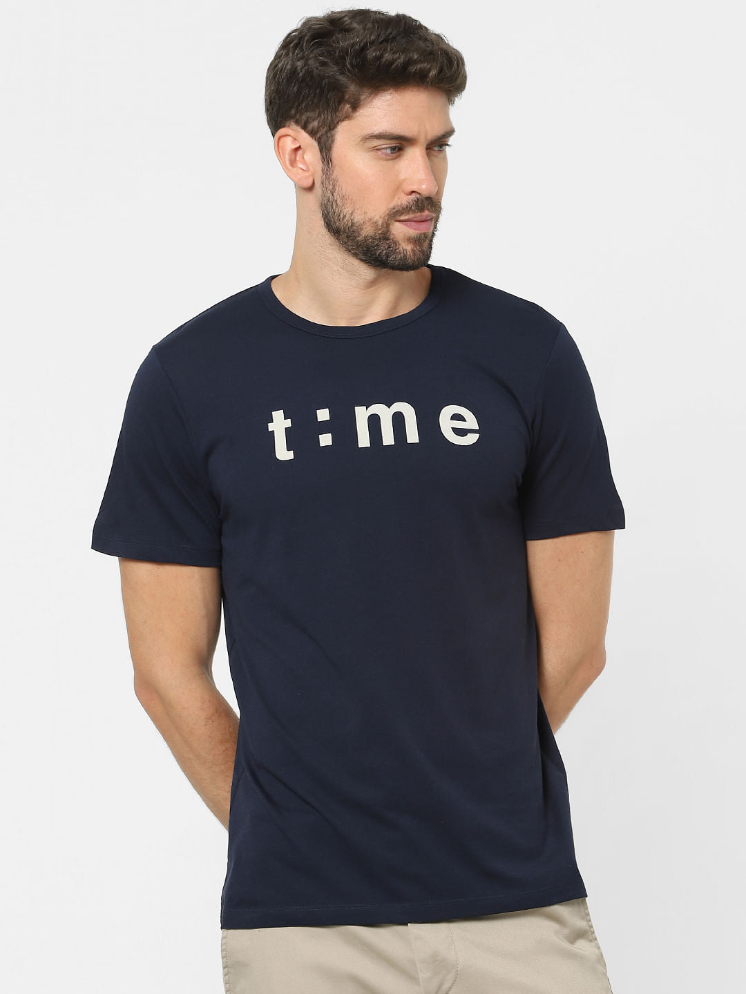 Blue Text Print Crew Neck T-Shirt