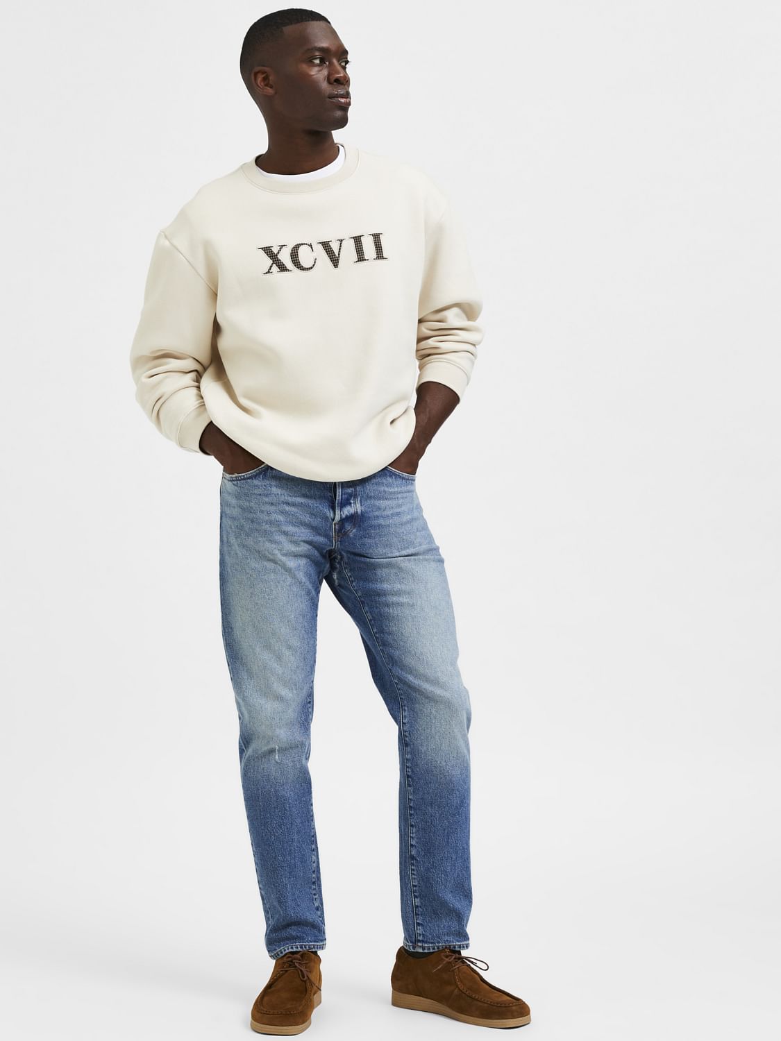 Light Blue Mid Rise Scott Straight Fit Jeans