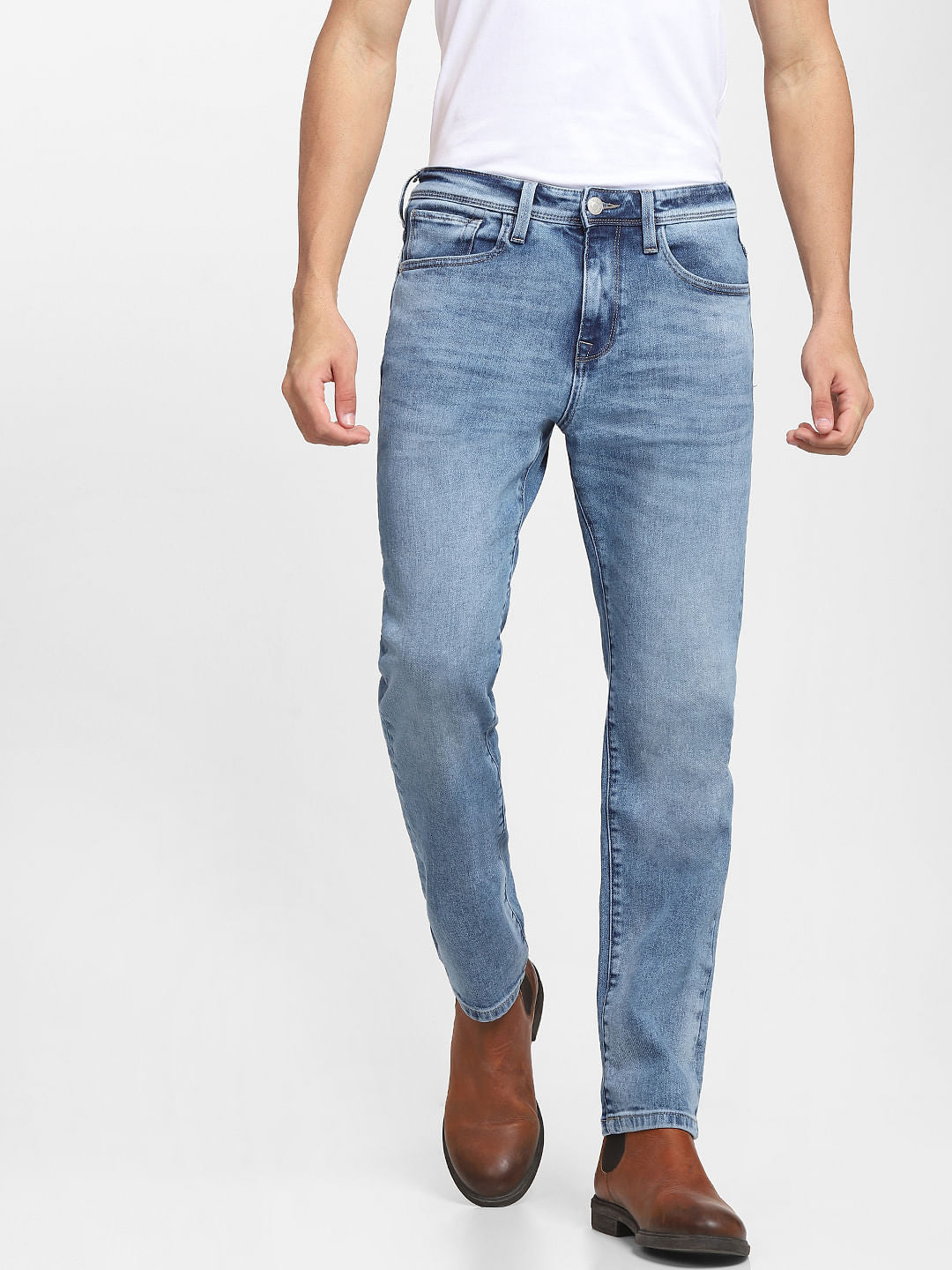 Light Blue Mid Rise Scott Straight Fit Jeans