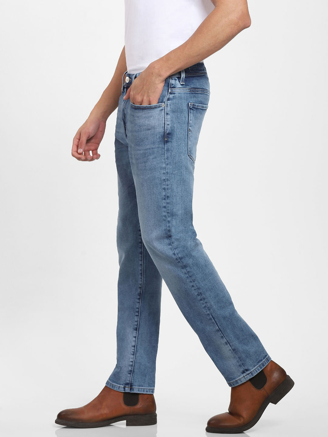 Light Blue Mid Rise Scott Straight Fit Jeans
