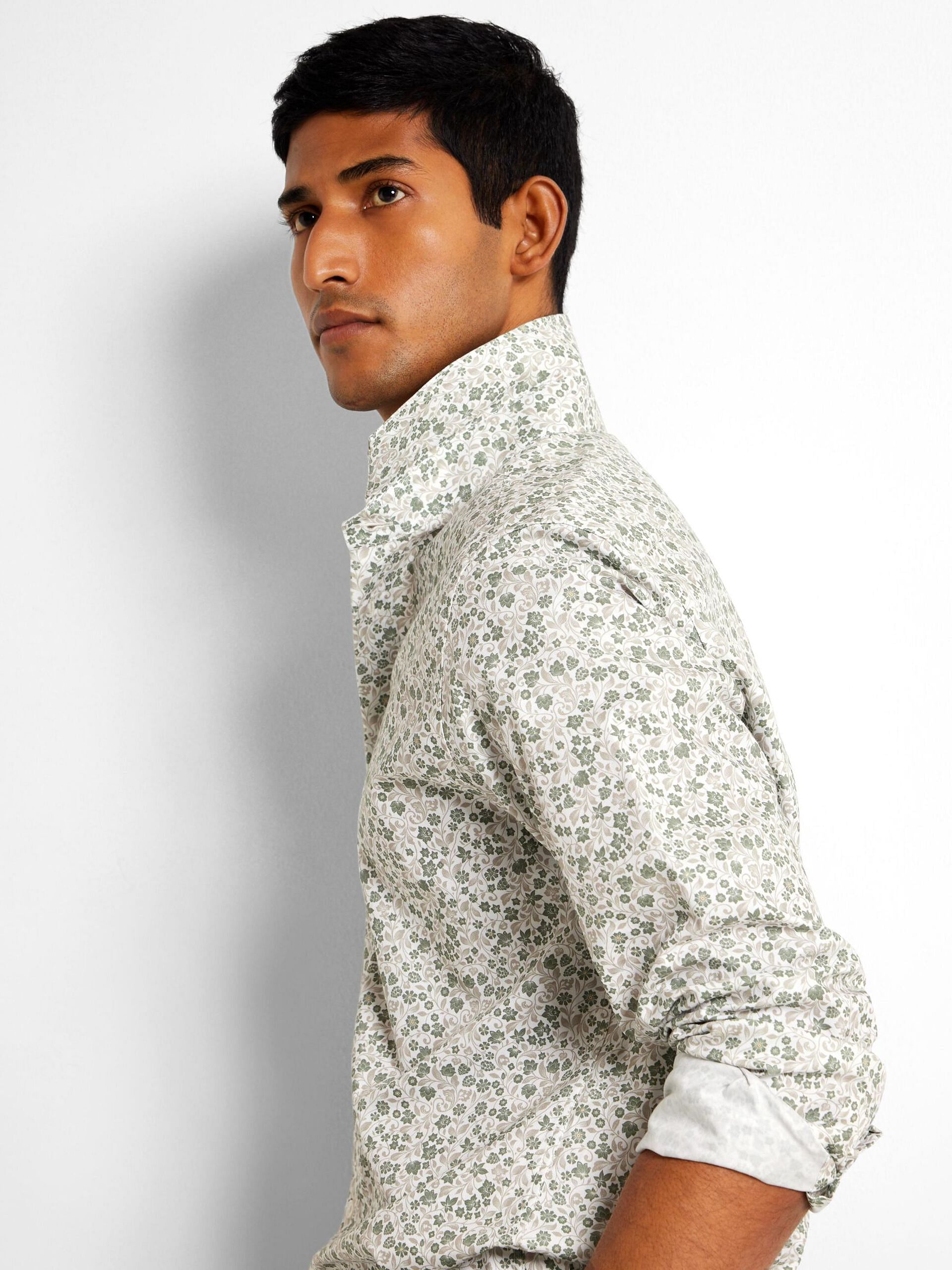 White Floral Full Sleeves Shirt