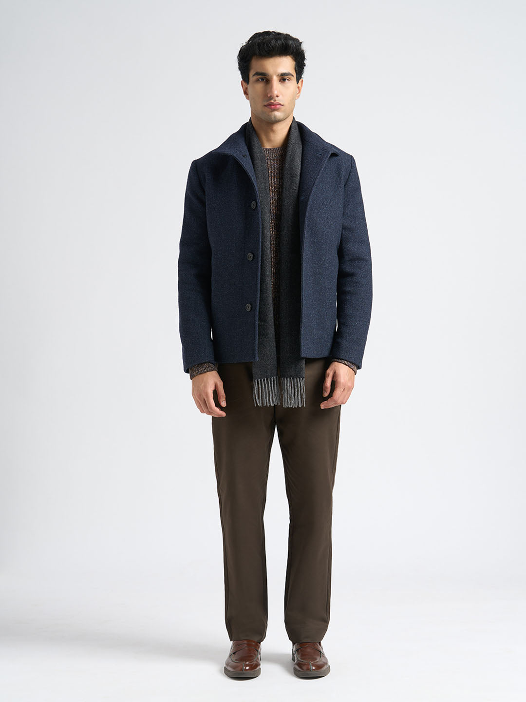 Dark Blue Wool Blend Jacket