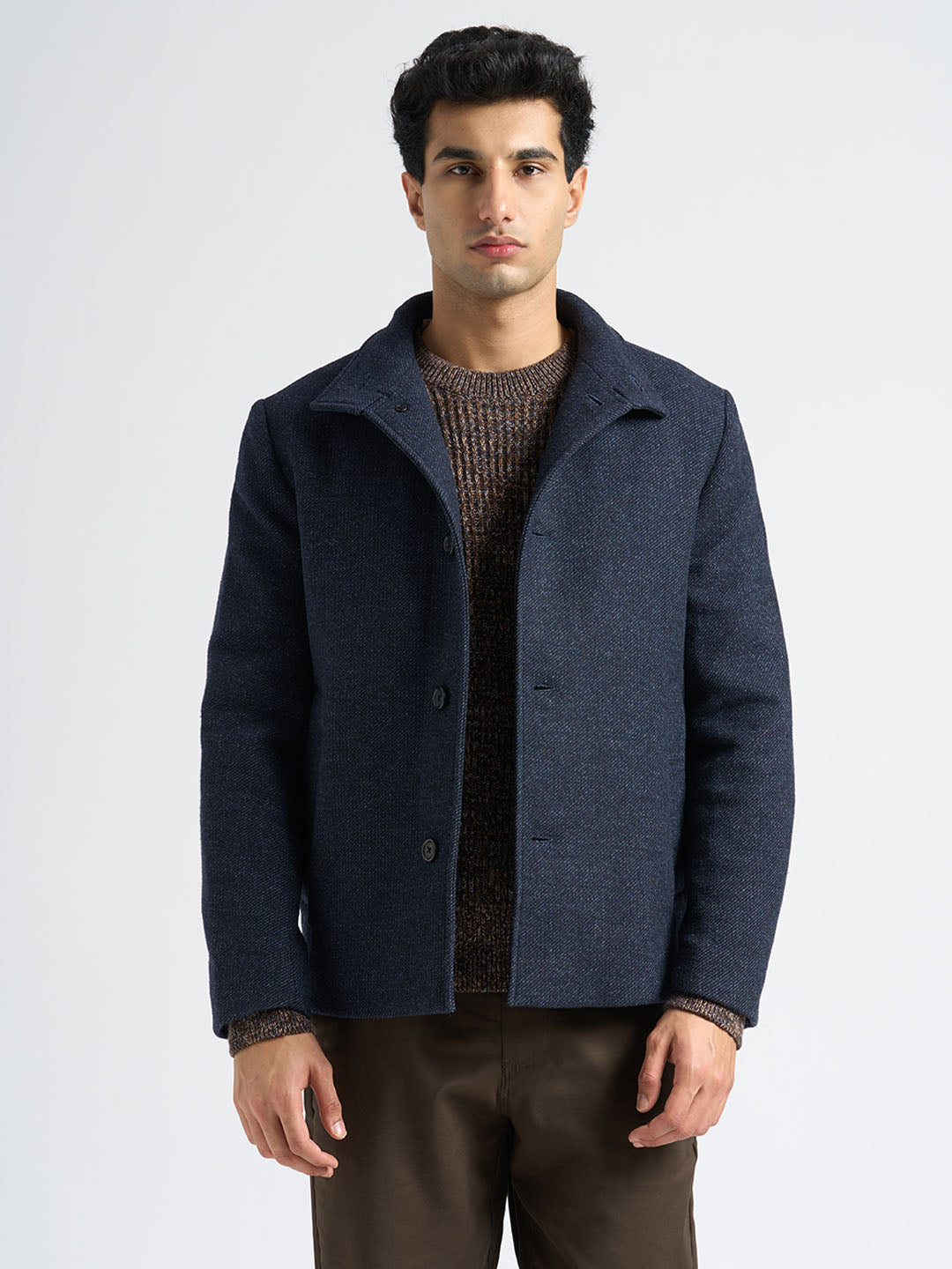 Dark Blue Wool Blend Jacket
