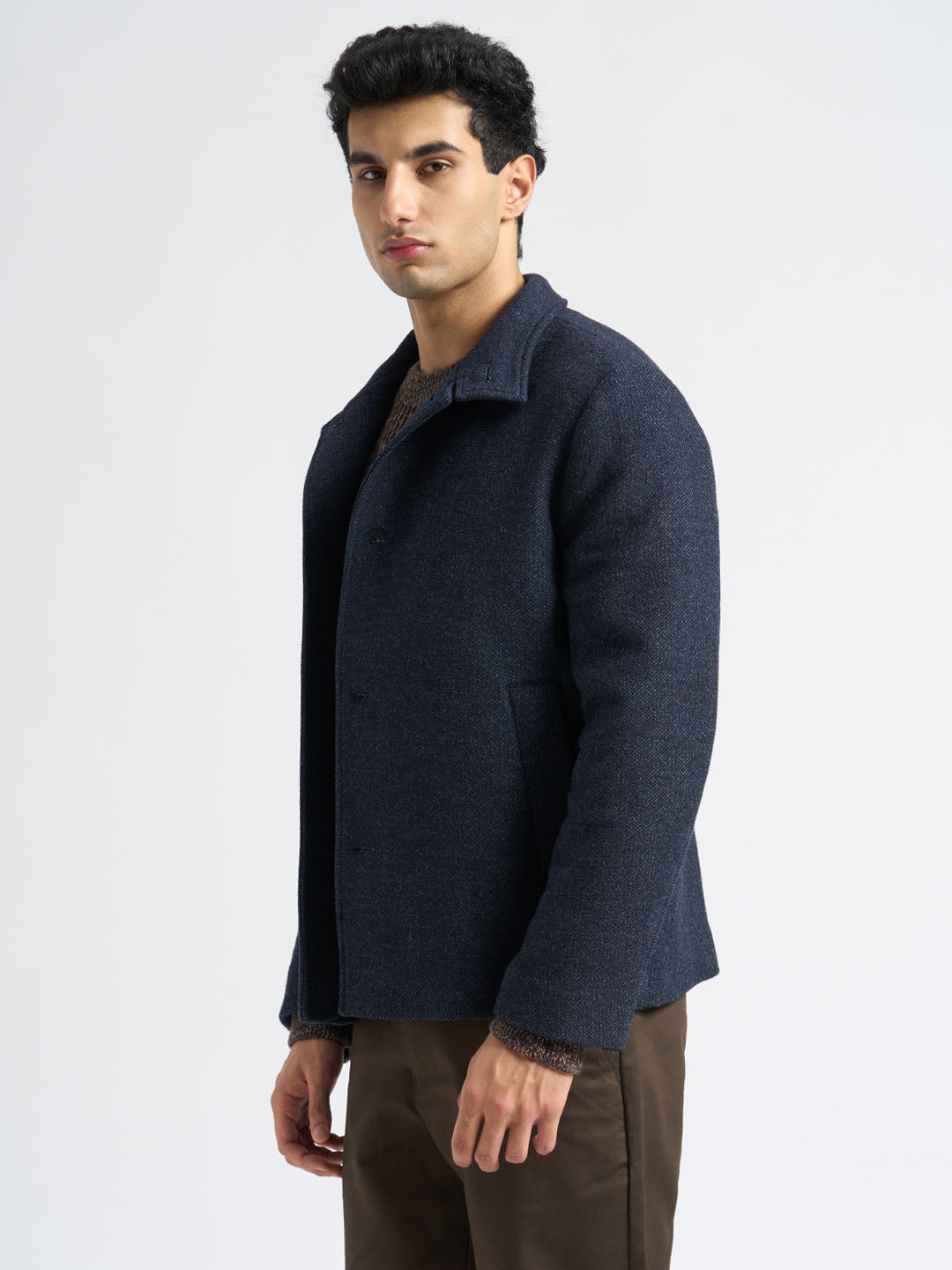 Dark Blue Wool Blend Jacket