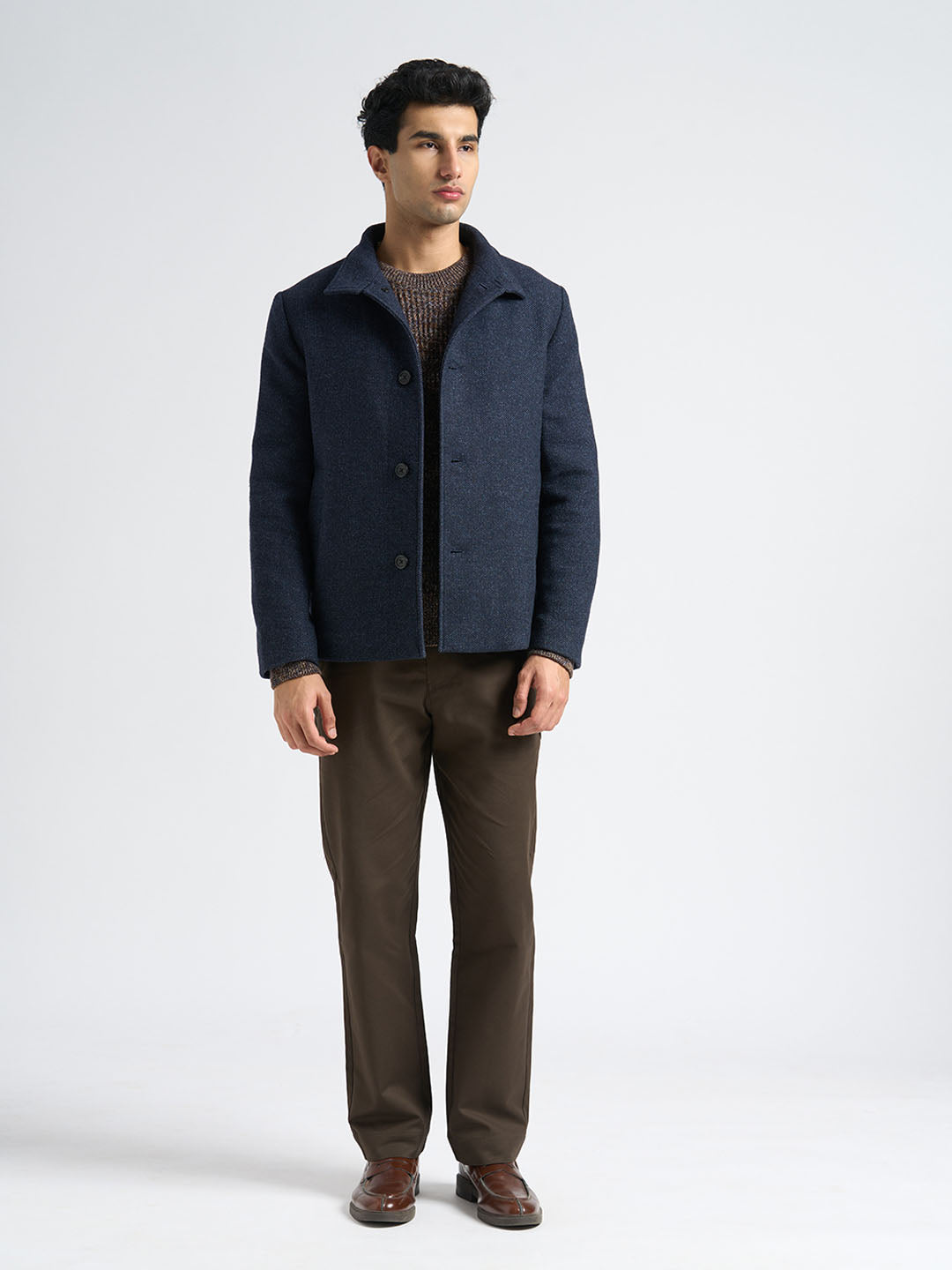 Dark Blue Wool Blend Jacket