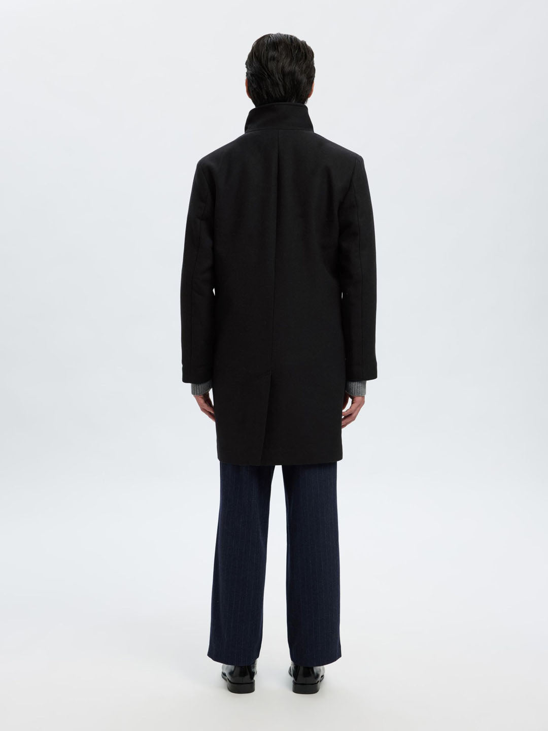 Long Wool Blend Coat - Black