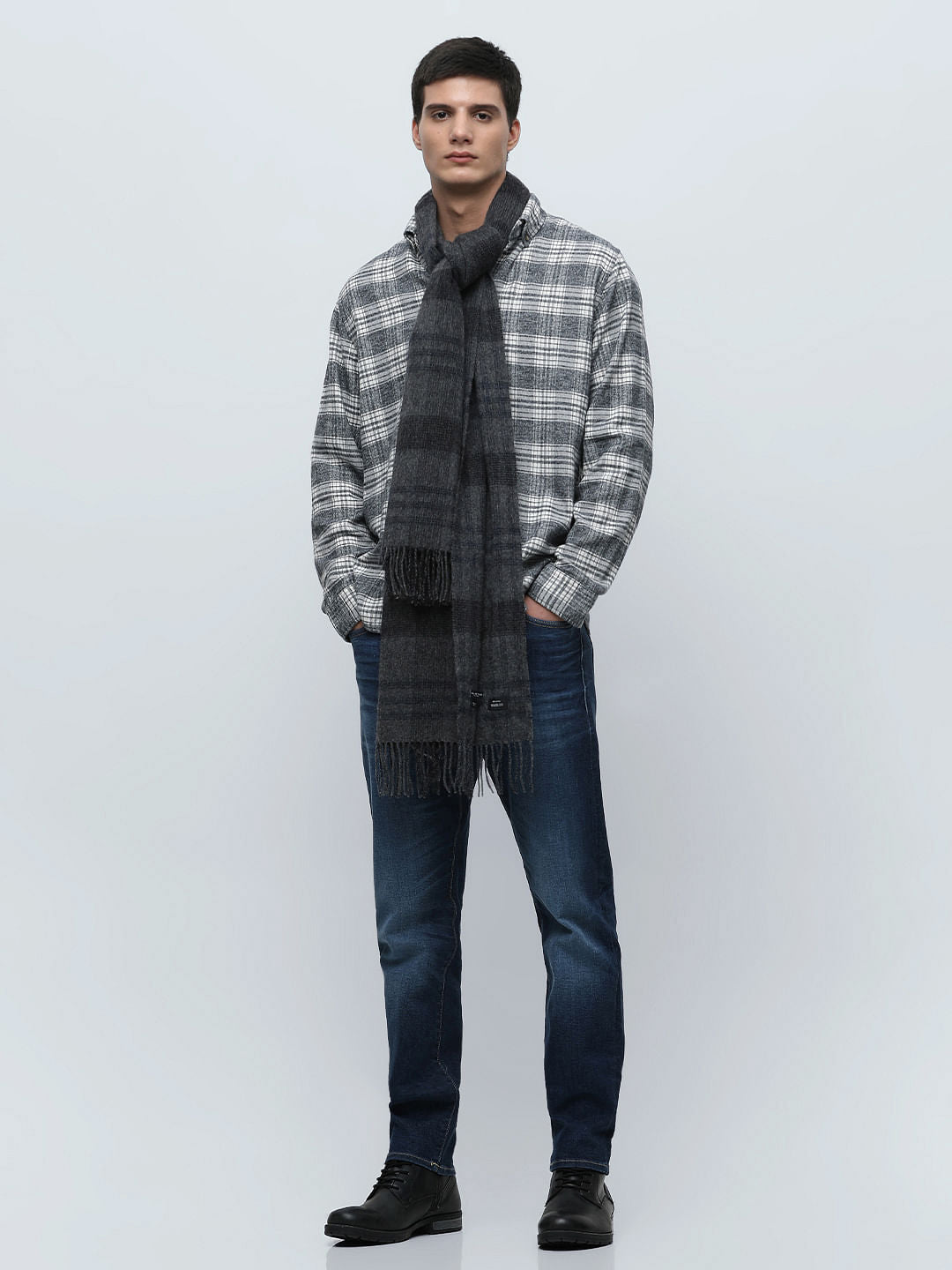 Buy Grey Flannel Check Full Sleeves Shirt for Men Online